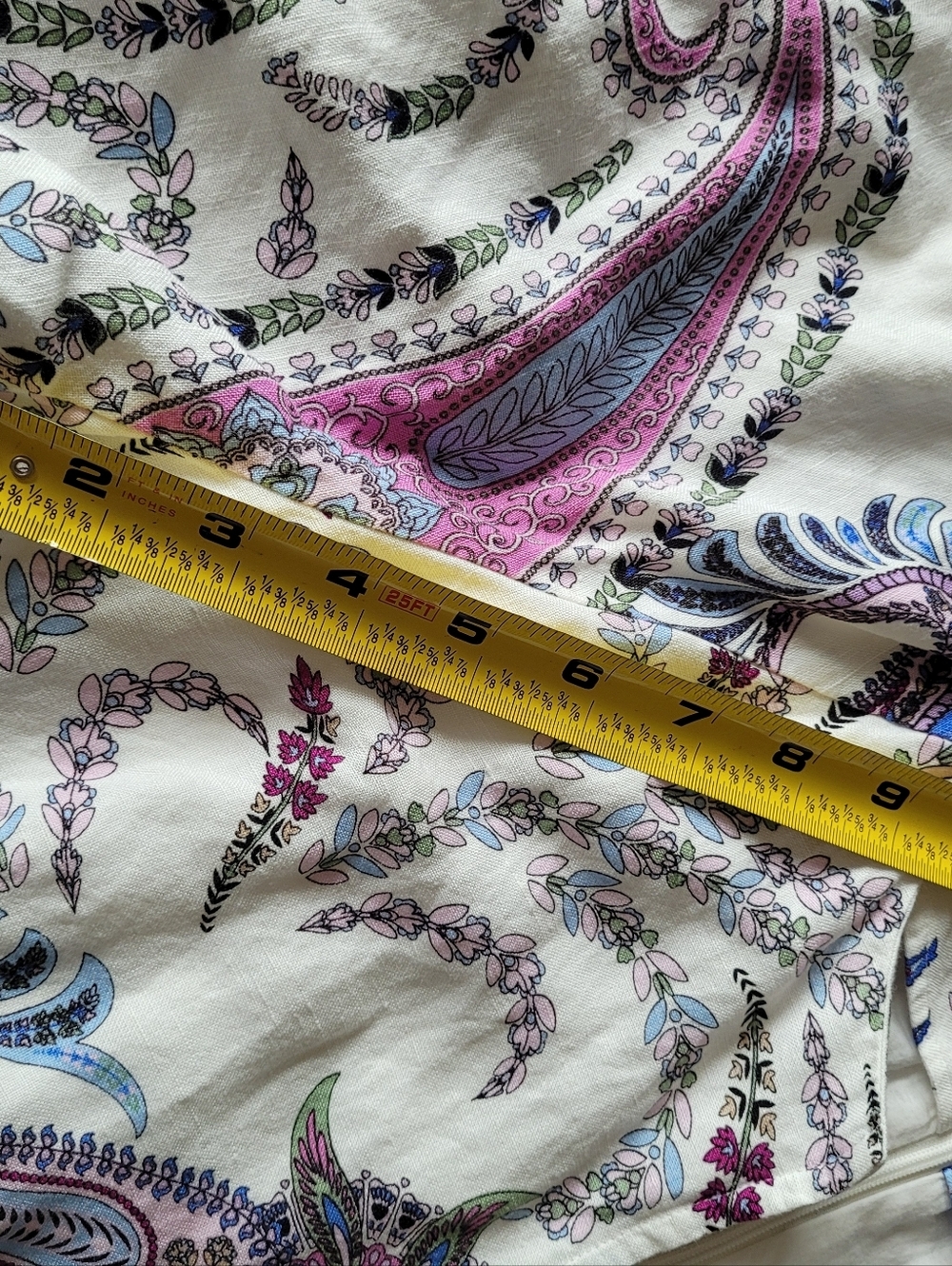 LOFT Women's  Paisley Linen Blend Puffed Sleeve Belted Dress Petite Size 12P - Picture 9 of 14